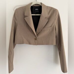 Zara Light Tan Cropped Blazer